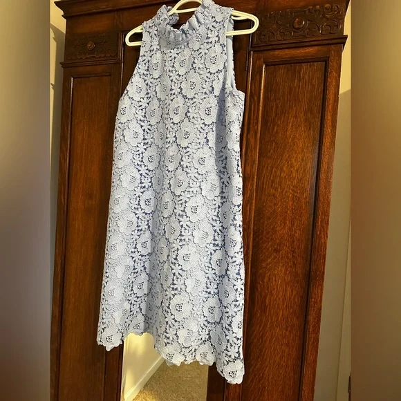 Anne Klein Blue Sleeveless Ruffle Mock Neck Dress - Picture 4 of 11